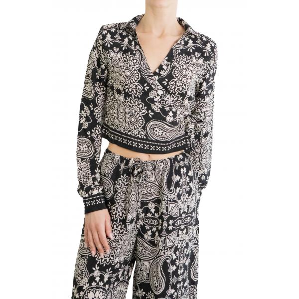 Top maniche lunghe fantasia con colletto scollo a V Only